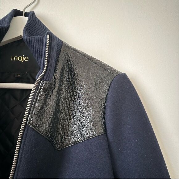 Maje Biker Blousson Zipper Wool Jacket in Deep Navy Size 36 - Picture 9 of 12